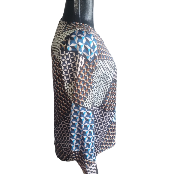 Kaffe Geometric Patchwork Look Patterned V-Neck Blouse 36 - Picture 3 of 7